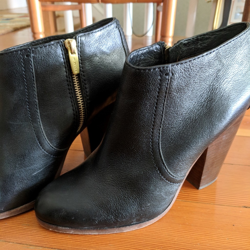 COACH Black Leather Ankle Boots